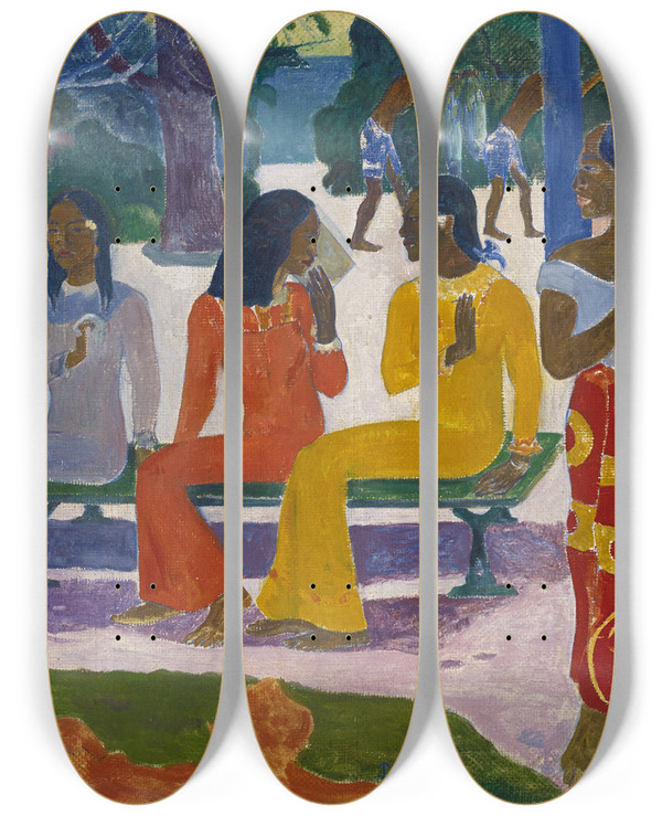 Triptych art skateboard deck of Paul Gauguin Ta Matete The Market by Paul Gauguin (1848-1903)