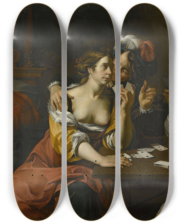Triptych art skateboard deck of Wouter Pietersz Crabeth Ii Playing Cards by Wouter Pietersz Crabeth Ii (1594-1644)