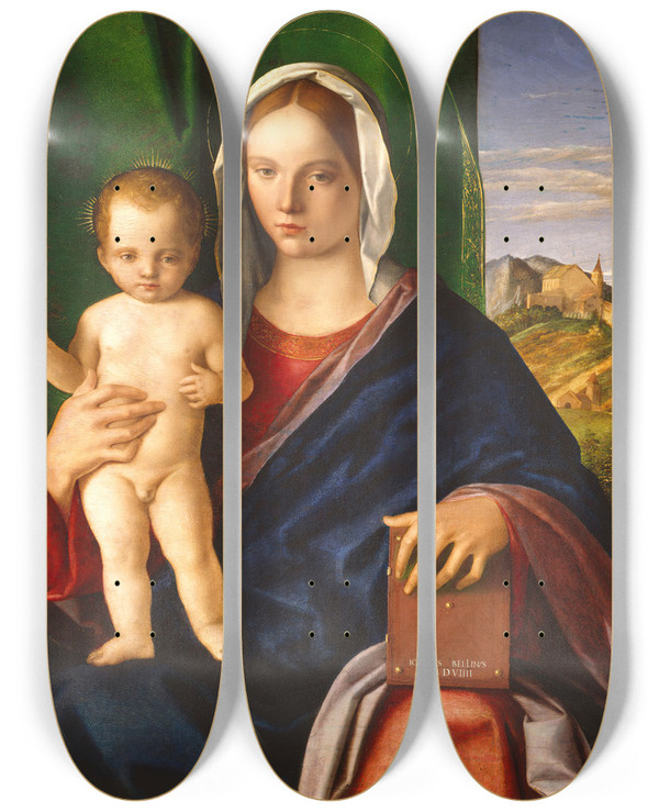 Triptych art skateboard deck of Giovanni Bellini Madonna And Child_5 by Giovanni Bellini (1426-1516)