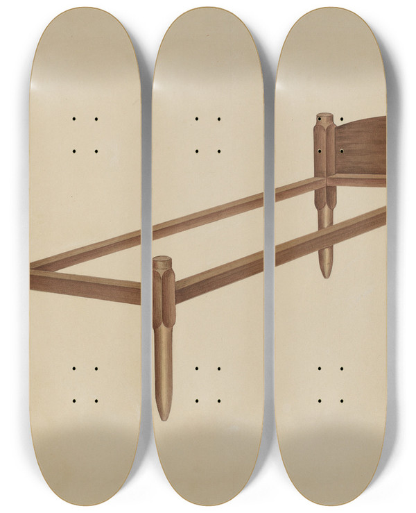 Triptych art skateboard deck of Lon Cronk Shaker Bed by Lon Cronk