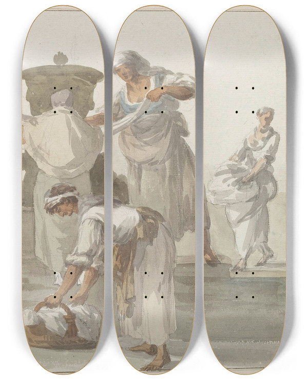 Triptych art skateboard deck of Abrahamlouisrodolphe Ducros Wasvrouwen Van Chiaja Te Napels by Abraham-Louis-Rodolphe Ducros (1748-1810)