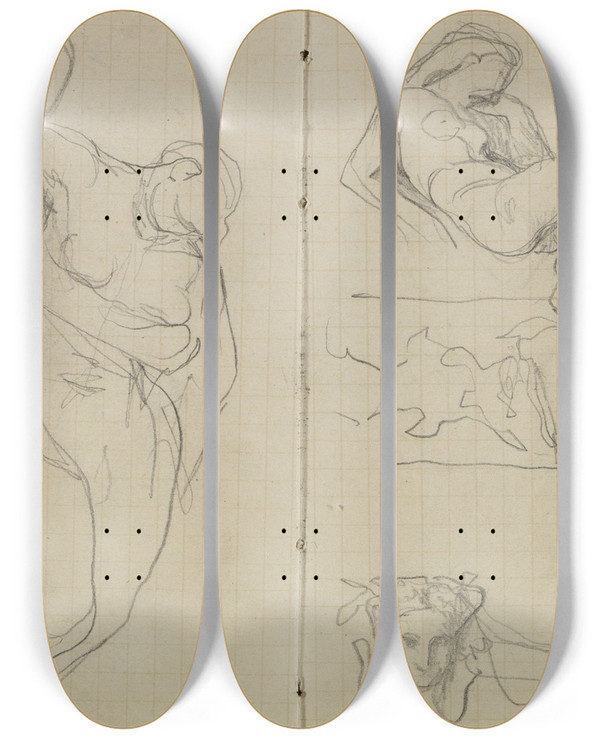 Triptych art skateboard deck of Anselm Feuerbach Kleines Skizzenbuch by Anselm Feuerbach (1829-1880)
