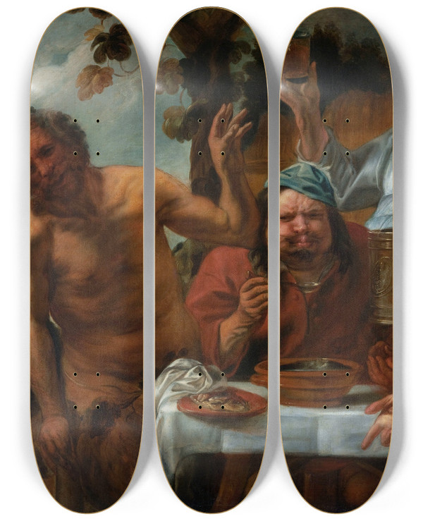 Triptych art skateboard deck of Follower Of Jacob Jordaens Le Satyre Et Le Paysan by Follower Of Jacob Jordaens (1593-1678)