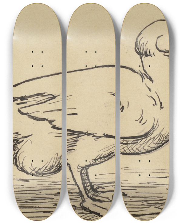 Triptych art skateboard deck of Hans Thoma Ente by Hans Thoma (1839-1924)