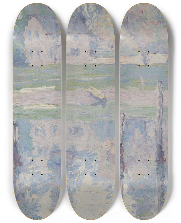Triptych art skateboard deck of Allen Tucker Landscape by Allen Tucker (1866-1939)