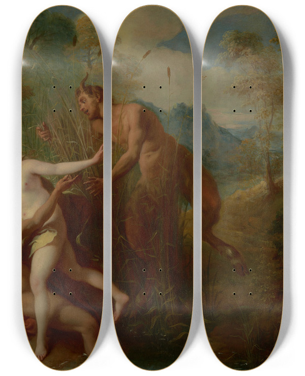 Triptych art skateboard deck of Jeanfranois De Troy Pan And Syrinx_2 by Jean-Franois de Troy (1679-1752)