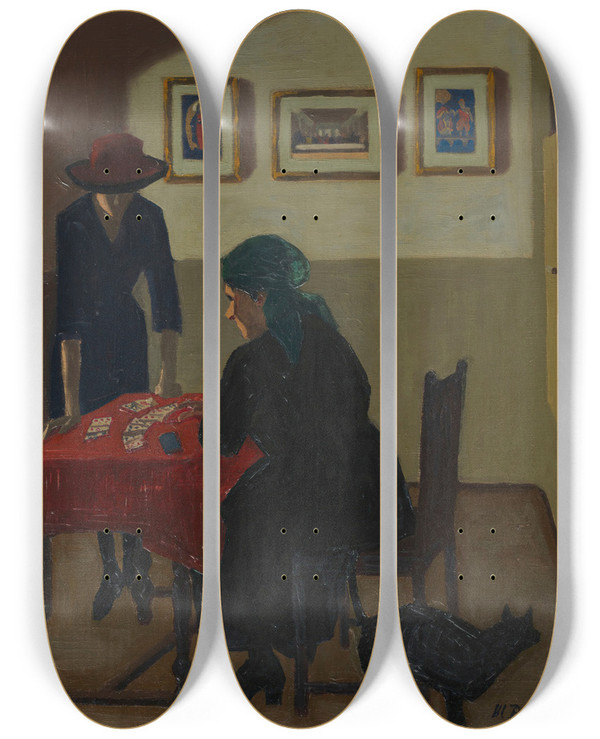Triptych art skateboard deck of Marius Borgeaud The Fortune Teller by Marius Borgeaud (1861-1924)