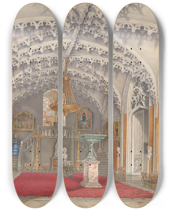 Triptych art skateboard deck of Augustus Wijnantz Marmeren Voorhal Bij De Gotische Zaal Paleis Kneuterdijk Den Haag by Augustus Wijnantz (1795-1848)