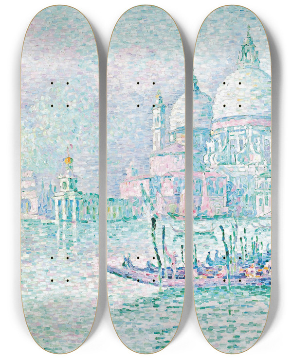Triptych art skateboard deck of Paul Signac Venise La Salute Vert by Paul Signac (1863-1935)