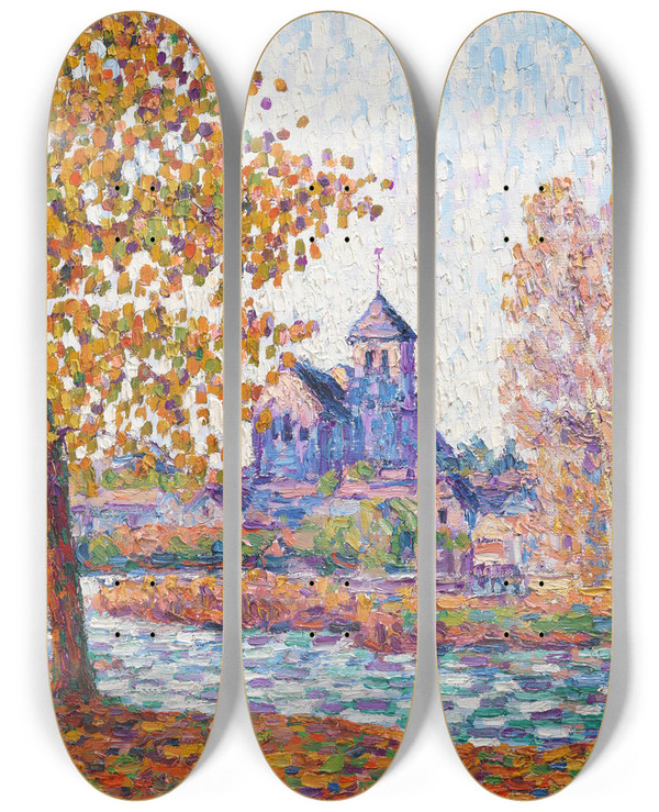 Triptych art skateboard deck of Francis Picabia Lglise De Montigny Effet Dautomne by Francis Picabia (1879-1953)