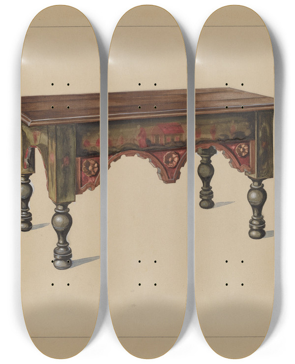 Triptych art skateboard deck of Philip Johnson Bench by Philip Johnson