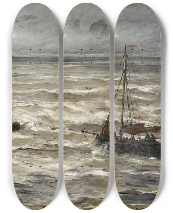 Triptych art skateboard deck of Hendrik Willem Mesdag At Sea by Hendrik Willem Mesdag (1831-1915)