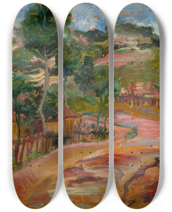 Triptych art skateboard deck of Nadeda Petrovi Resnik by Nadezda Petrovic (1873-1915)