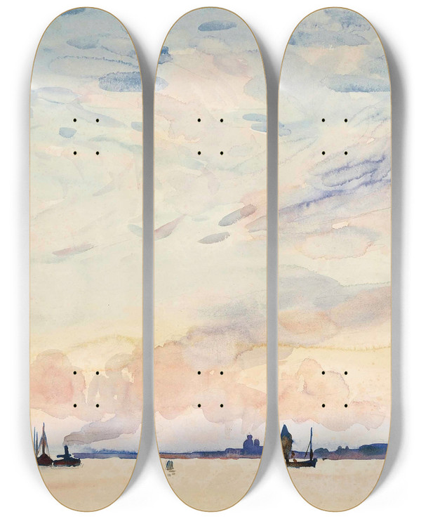 Triptych art skateboard deck of Wilfrid Gabriel De Glehn The Lagoon Venice by Wilfrid Gabriel De Glehn (1870-1951)