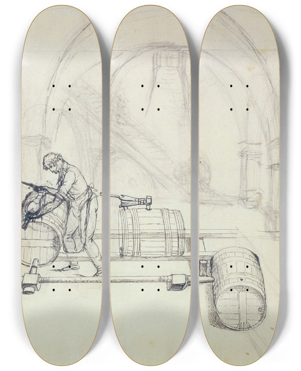 Triptych art skateboard deck of Guillaume Boichot Un Tonnelier by Guillaume Boichot (1735-1814)