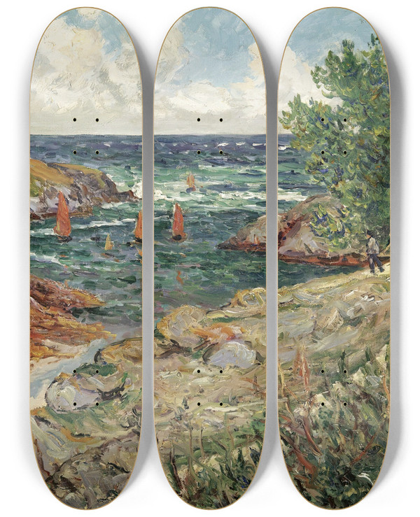 Triptych art skateboard deck of Maxime Maufra Le Port De Goulphar Belleleenmer by Maxime Maufra (1861-1918)
