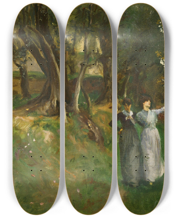 Triptych art skateboard deck of John Singer Sargent Landscape With Women In Foreground by John Singer Sargent (1856-1925)