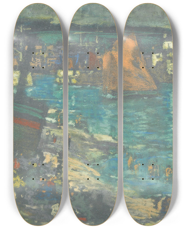 Triptych art skateboard deck of James Watterston Herald On The Beach Arbroath by James Watterston Herald (1859-1914)