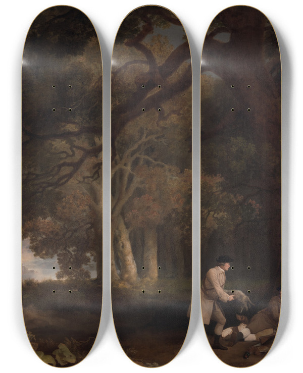 Triptych art skateboard deck of George Stubbs A Repose After Shooting by George Stubbs (1724-1806)
