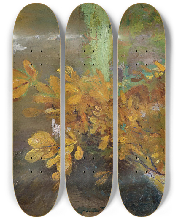 Triptych art skateboard deck of Emilie Medizpelikan An Der Parkmauer by Emilie Mediz Pelikan (1861-1908)