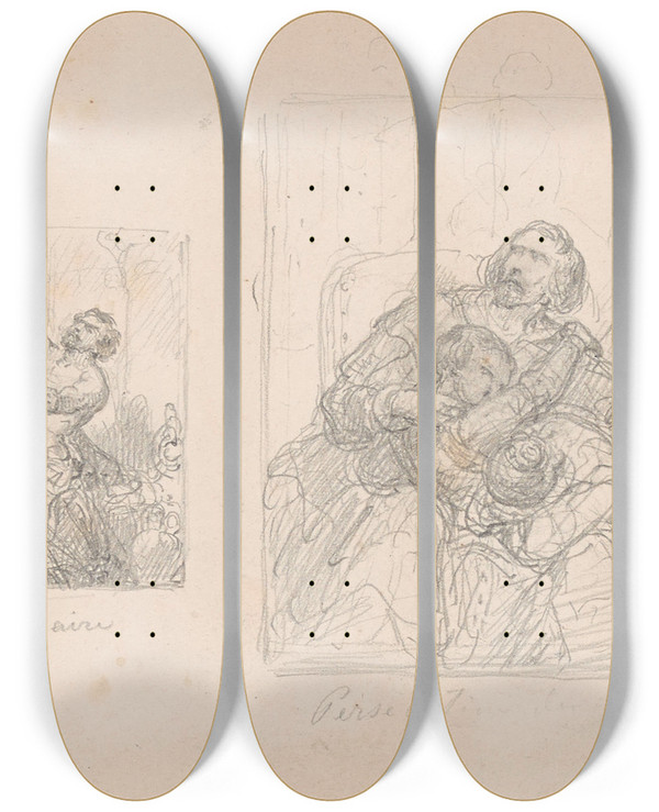 Triptych art skateboard deck of Nicaise De Keyser The Corsair And The Persecution Of The Reformed by Nicaise De Keyser (1813-1887)