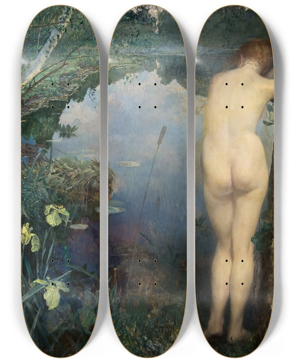 Triptych art skateboard deck of Eilif Peterssen Nocturne by Eilif Peterssen (1852-1928)