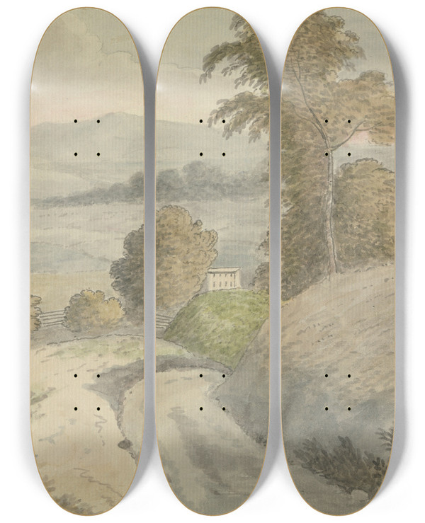 Triptych art skateboard deck of Edward Francis Burney View In Surrey by Edward Francis Burney (1760-1848)