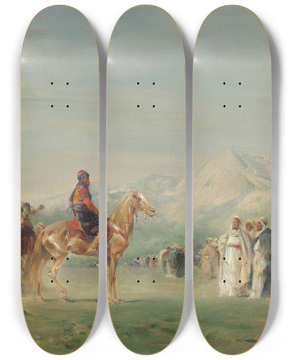 Triptych art skateboard deck of Eugne Fromentin Campement Arabe Dans Les Montagnes De Latlas by Eugene Fromentin (1820-1876)