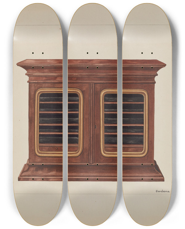 Triptych art skateboard deck of Gordena Jackson Cabinet by Gordena Jackson