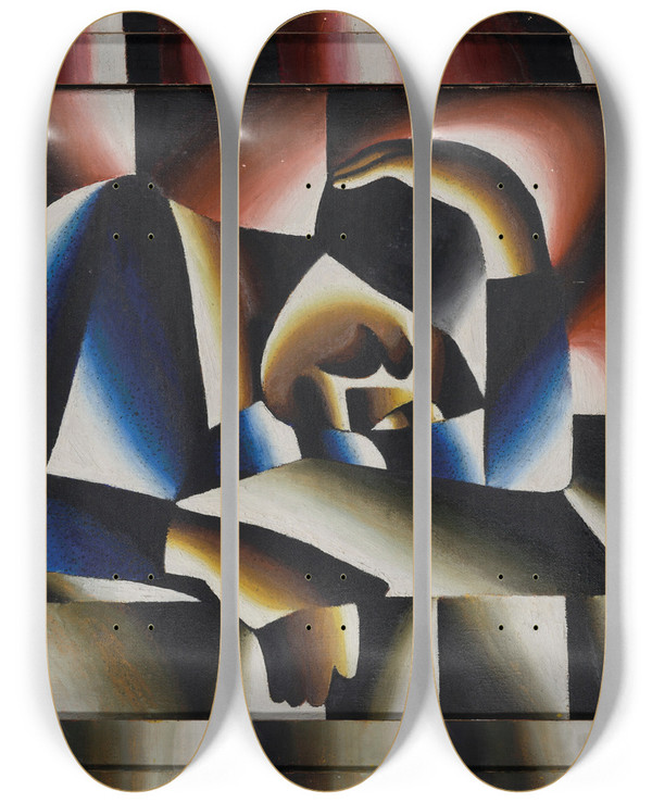 Triptych art skateboard deck of Arthur Segal Schlafende Frau by Arthur Segal (1875-1944)
