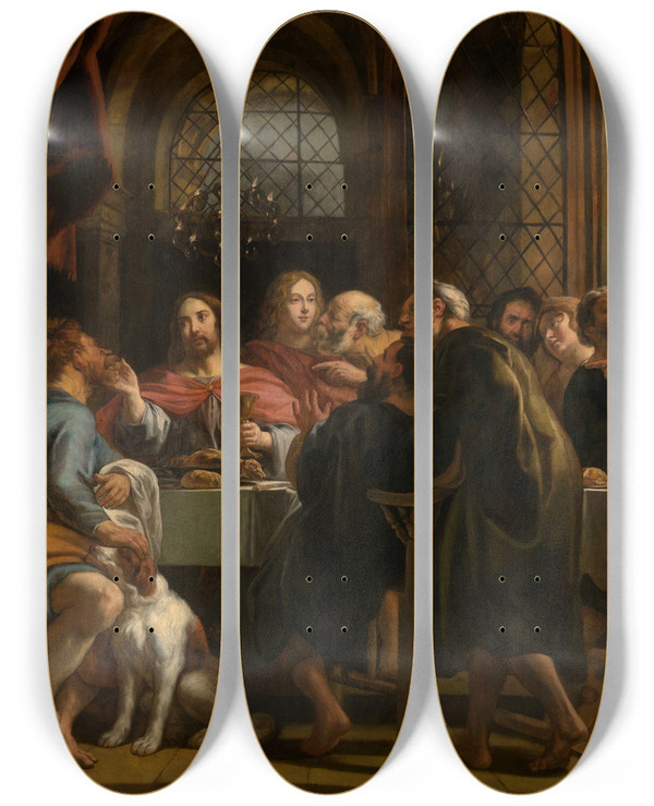 Triptych art skateboard deck of Peter Paul Rubens The Last Supper by Peter Paul Rubens (1577-1640)