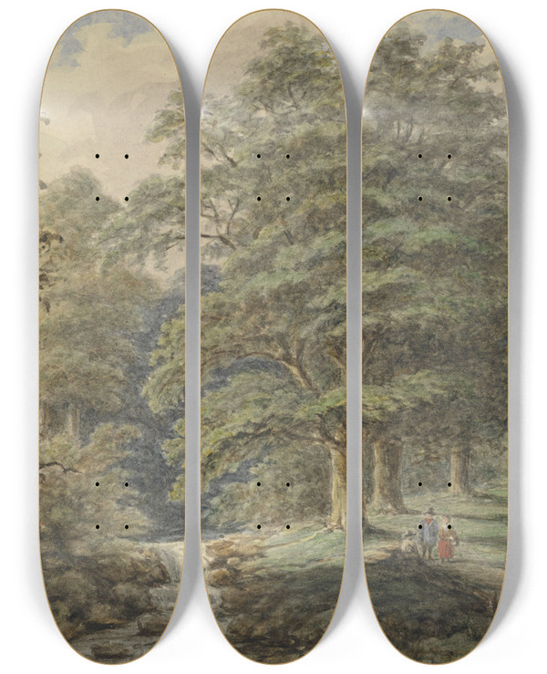 Triptych art skateboard deck of Matthijs Maris Boslandschap Met Watervalletje After Johann Bernard Klombeek by Matthijs Maris (1839-1917)