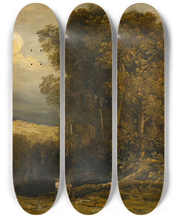 Triptych art skateboard deck of Georges Michel Woodcutters by Georges Michel (1763-1843)