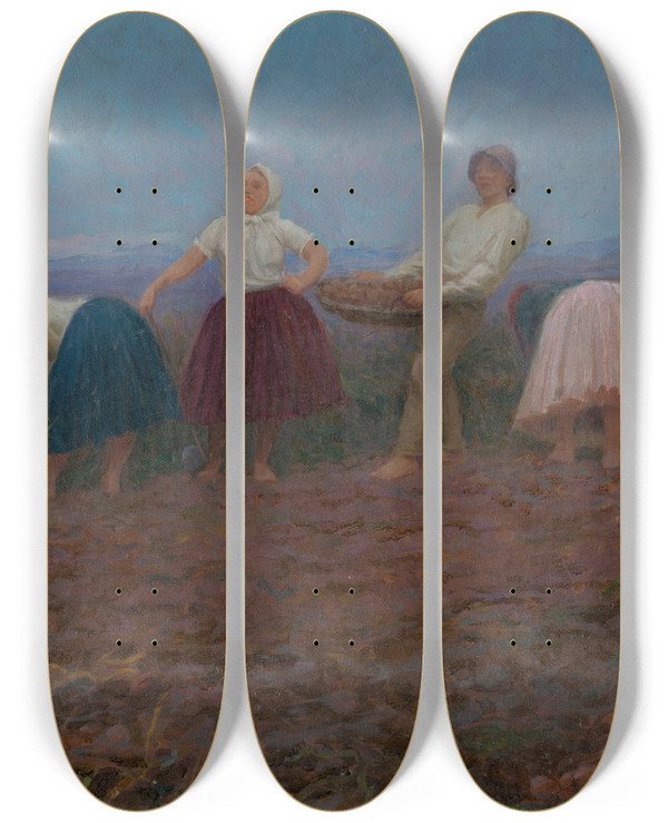 Triptych art skateboard deck of Teodor Jozef Mousson Potato Picking by Jozef Teodor Mousson