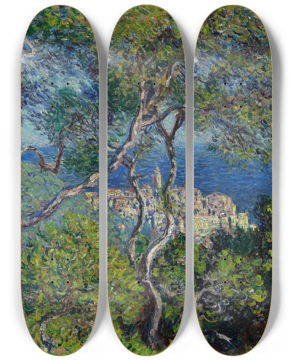 Triptych art skateboard deck of Claude Monet Bordighera by Claude Monet (1840-1926)