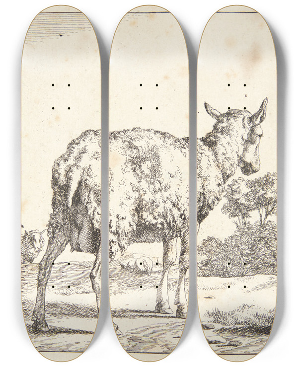 Triptych art skateboard deck of Marcus De Bye Stende Gimmer Set Bagfra by Marcus de Bye (1638-1688)