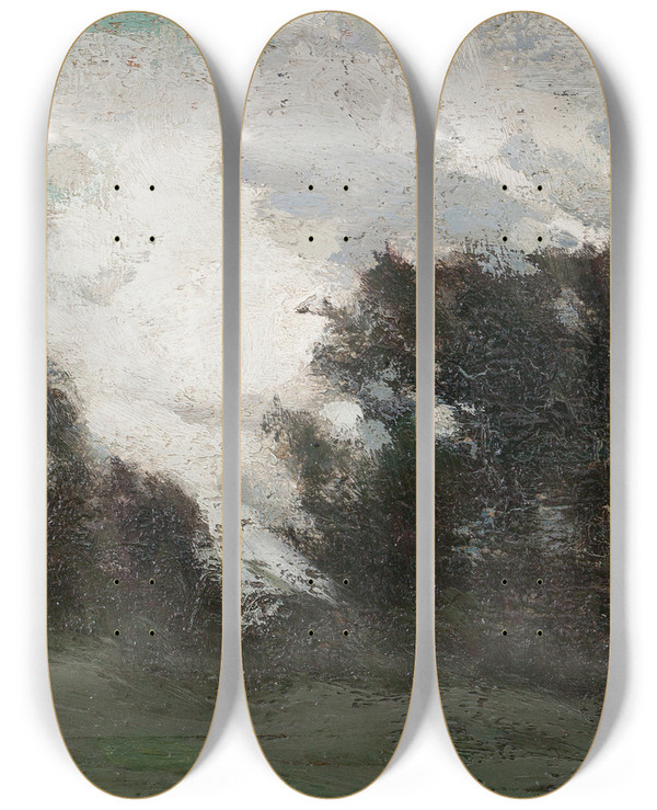 Triptych art skateboard deck of Marcaurle De Foy Suzorct A September Breeze Grey Day by Marc-Aurle de Foy Suzor-Ct (1869-1937)