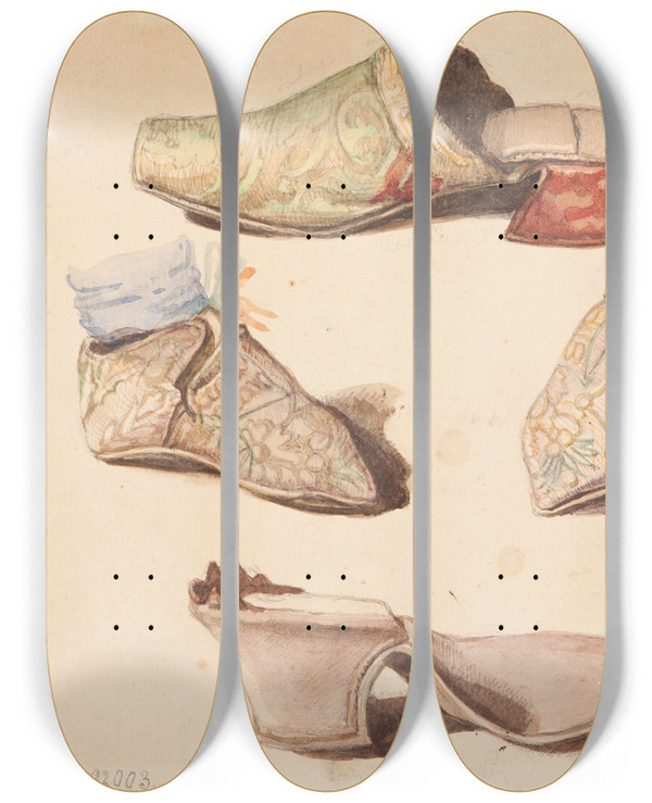 Triptych art skateboard deck of Jan Matejko Studia Kostiumowe Sze Trzewikw Rysowanych Podczas Otwarcia Grobw W Kociele Ookarmelitw W Winiczu by Jan Matejko (1838-1893)