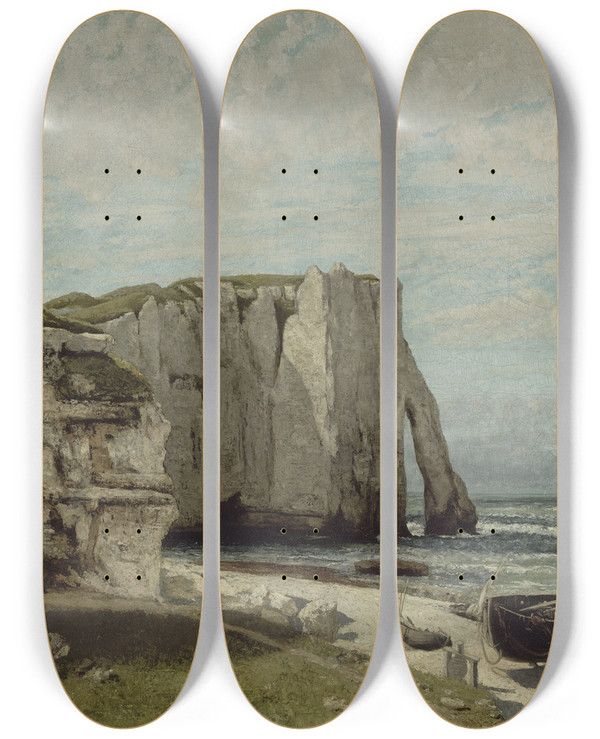 Triptych art skateboard deck of Gustave Courbet The Etretat Cliffs After The Storm by Gustave Courbet (1819-1877)