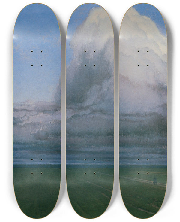 Triptych art skateboard deck of Ferdinand Brunner Der Wanderer by Ferdinand Brunner (1870-1945)