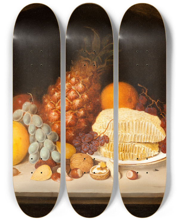 Triptych art skateboard deck of Robert S Duncanson Still Life by Robert S Duncanson (1821-1872)