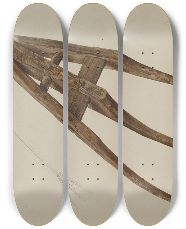 Triptych art skateboard deck of Alfonso Moreno Hay Fork by Alfonso Moreno
