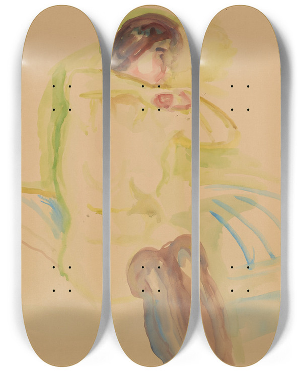 Triptych art skateboard deck of Edvard Munch Sittende Kvinneakt by Edvard Munch (1863-1944)