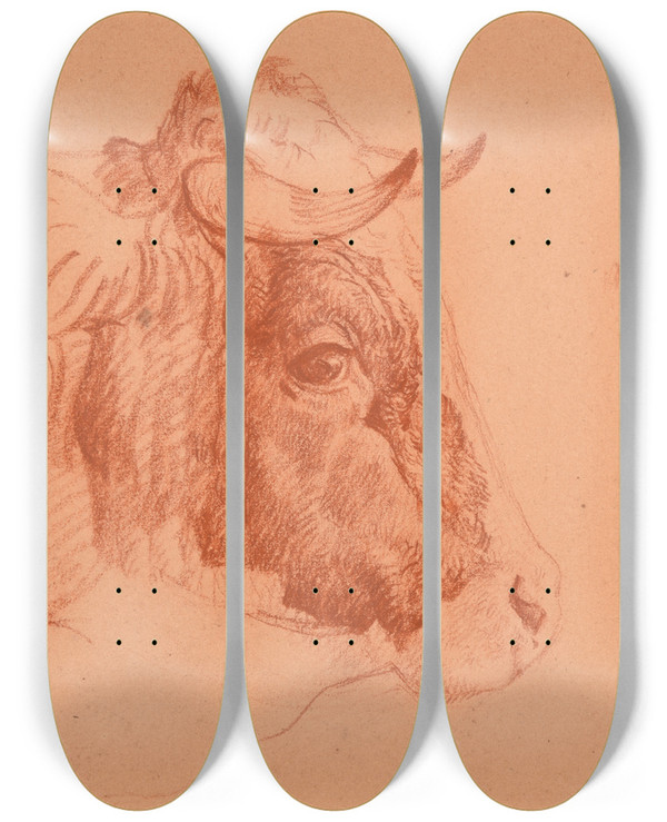 Triptych art skateboard deck of Jacquesraymond Brascassat Tude De Tte De Buf_2 by Jacques Raymond Brascassat (1804-1867)