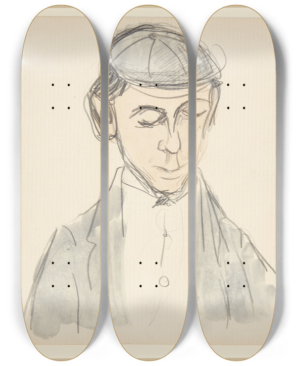 Triptych art skateboard deck of Harald Giersing Maleren Sigurd Swane by Harald Giersing (1881-1927)