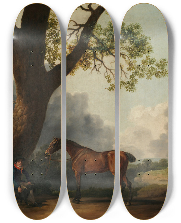Triptych art skateboard deck of George Stubbs The Third Duke Of Dorsets Hunter With A Groom And A Dog by George Stubbs (1724-1806)