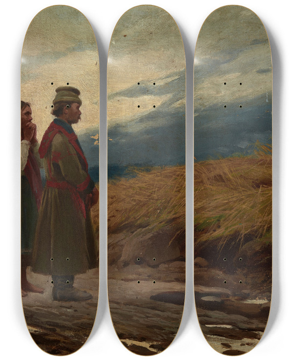Triptych art skateboard deck of Tadeusz Popiel After A Storm by Tadeusz Popiel (1863-1913)