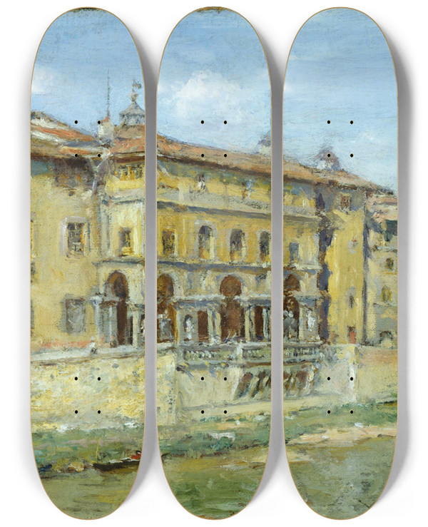 Triptych art skateboard deck of William Merritt Chase Florence by William Merritt Chase (1849-1916)
