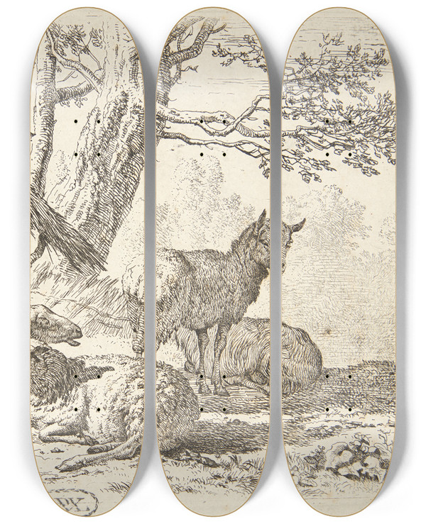 Triptych art skateboard deck of Karel Dujardin Fire Fr by Karel Dujardin (1622-1678)