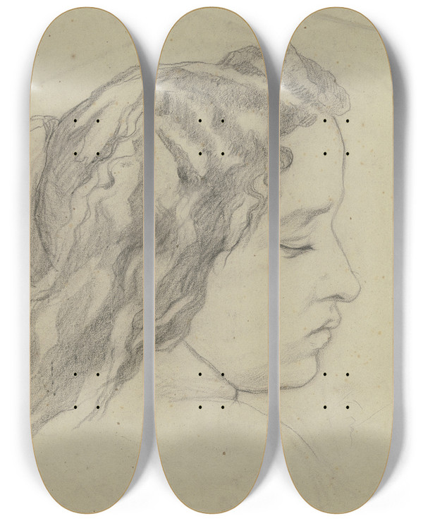 Triptych art skateboard deck of Victor Mller Mdchenkopf Im Profil Nach Rechts by Victor Muller (1829-1871)